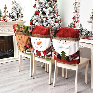 6 Pcs Christmas Chair Back Cover for Dining Room, Santa Claus Snowman Reindeer Xmas Dinner Chairs Cover