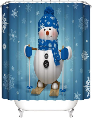 4Pcs Christmas Snowman Shower Curtain Sets Winter Snowflake Blue Bathroom Set Decor with Non-Slip Rugs Bath U-Shaped Mat Toilet Lid Cover