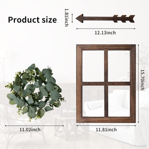 Rustic Wood Window Frame with Green Wreath and Arrows Wall Decor, Brown