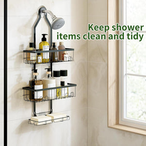 Shower Caddy Hanging Over Shower Head, Height Adjustable Bathroom Black