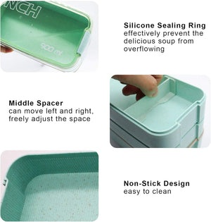 Bento Box Kit,Japanese Lunch Box 3-In-1 Compartment,Leakproof 3 Layer