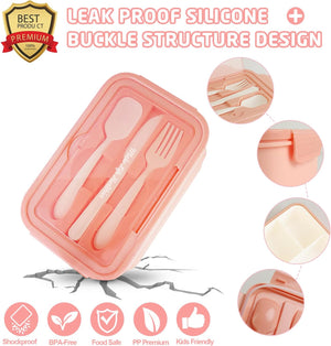 Bento Lunch Box for Kids, Bento Box Adults Lunch Box Leak-proof , Pink Set