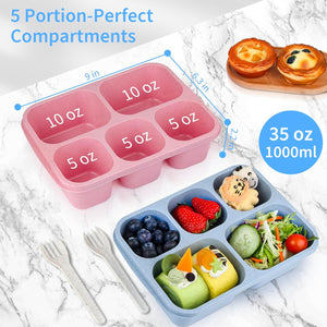 5 Compartment Bento Box for Adults 4 Pack, Reusable Stackable Snack Containers