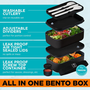 67 fl oz BPA-Free - Black Stackable Lunch Box with Leak-Proof Lids & Dividers