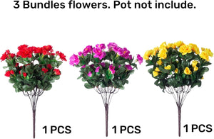 Artificial Fake Camellia Flowers Plants for Outdoor Outside, Faux Silk Mixed UV Resistant Look Real Flowers, 3 Bundles