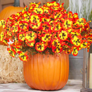 12 Bundles Artificial Flowers Outdoor Fake Fall Flowers for Outside Decoration UV Resistant Plastic Faux Plants , Orange Yellow