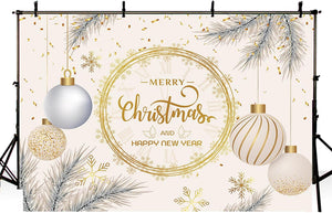 7x5ft Merry Christmas Backdrop Happy New Year Photography Background Christmas New Years Eve Xmas Tree Christmas Ball Festival Party Decoration