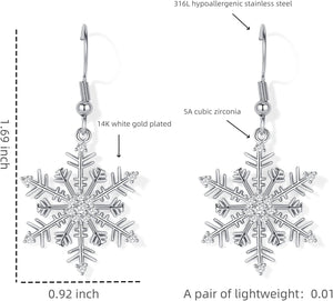 Snowflake Earrings for Women Christmas Earrings Cubic Zirconia Sparkle Hook Dangle Drop Earrings Christmas Jewelry Gifts