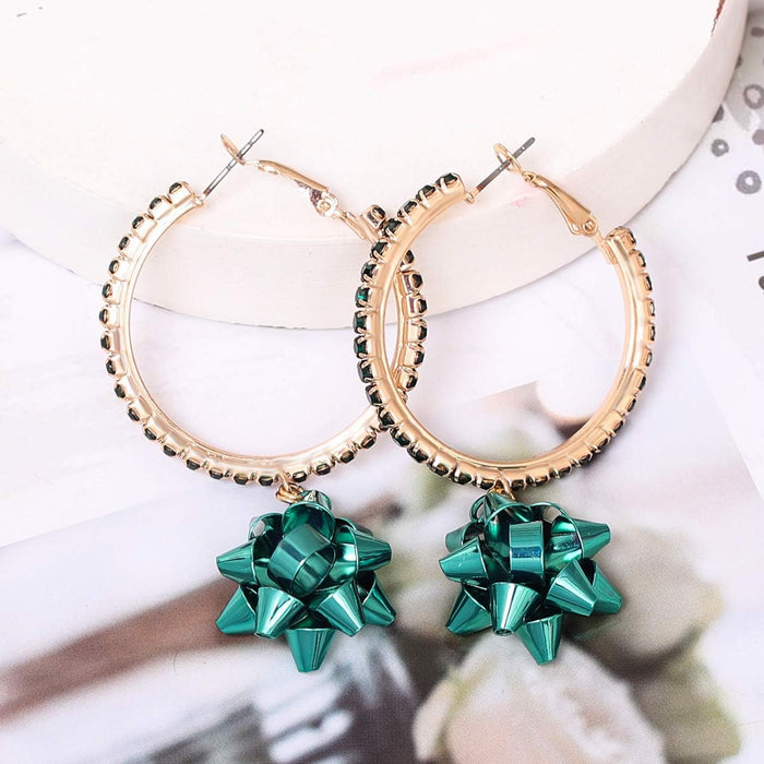 Christmas Earrings Hypoallergenic Gift Bow Hoop Earrings Holiday X-Mas Present Bow