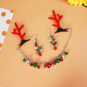 Christmas Bow Earrings Necklace Bracelet Jewelry Set Jingle Bell Jewelry Set Christmas Jewelry Gifts