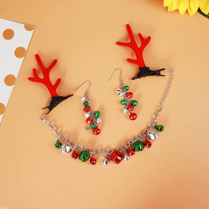 Christmas Bow Earrings Necklace Bracelet Jewelry Set Jingle Bell Jewelry Set Christmas Jewelry Gifts