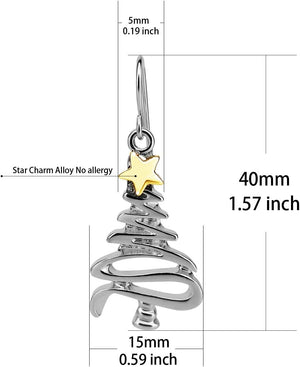 Cute Christmas Tree Piercing Dangle Earrings Golden Silver Two Tone Women Holiday Gift