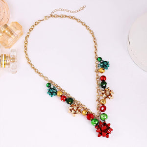 Christmas Necklace X-Mas Jingle Bell Necklaces Present Bow Pendant Necklace Present for Women Girls