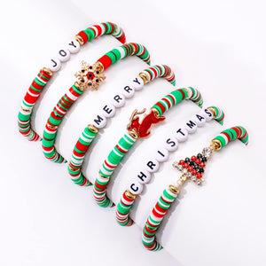 Surfer Heishi Bracelets for Women Stackable Rainbow Vinyl Disc Clay Beaded Stretch Bracelets Elastic