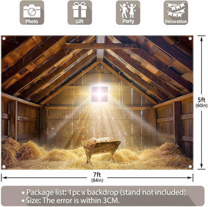 7x5ft Fabric Christmas Manger Scene Backdrop Birth of Jesus Nativity Holy Family Photography Background Barn