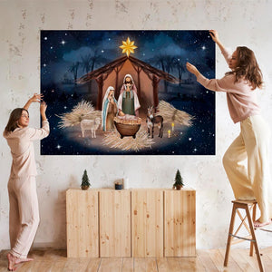 Nativity Scene Backdrop Christmas Jesus Birthday Party Decorations Banner Nativity Backdrop (7x5ft)