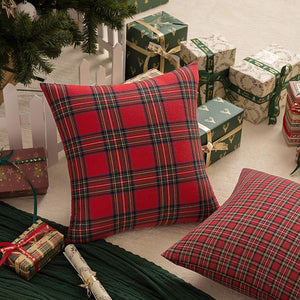 Pack of 2 Christmas Plaid Decorative Throw Pillow Covers Scottish Tartan Cushion Case, Red and Green Plaid