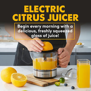 BPA-Free Electric Citrus Juicer, Compact, Large Volume, Pulp Control, Oranges, Lemons, Limes, 24oz, Black/Stainless Steel