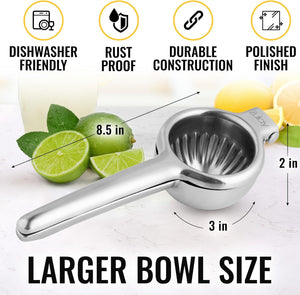 Kitchen Lemon Squeezer Stainless Steel - Premium Quality, Heavy Duty Solid Metal Squeezer Bowl