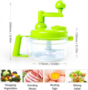 Manual Vegetable Cutter Food Processor 8 in 1 with Clear Container 1200ml BPA Free, Green