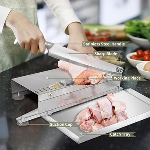 Meat Slicer Bone Cutter 20in，Manual Ribs Chopper with Food Tray