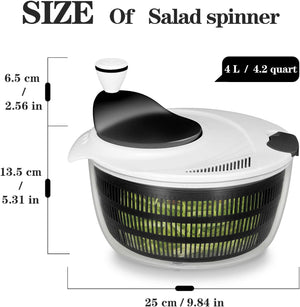 Salad Spinner Lettuce Dryer, Rotary Veggie Washer with Compact Bowl and Colander, 4L, Black