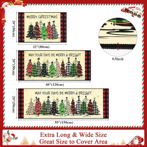 Set of 3 Xmas Tree Kitchen Rugs and Mats Winter Holiday Floor Carpet Mat