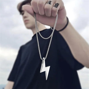 Lightning Bolt Necklace for Men Women Titanium Steel Punk Hip Hop Necklace