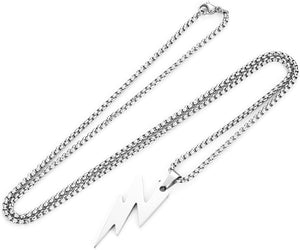 Necklace for Men Women Stainless Steel Lightning Bolt Pendant Necklace Punk Style, Silver