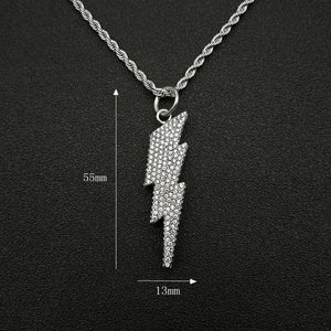 Lightning Bolt CZ Iced Out Necklace for Men,Fake Diamond Thick Cuban Link Chain