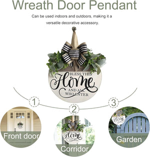 Welcome Sign for Front Door, Rustic Round Wood Wreaths Wall Hanging Outdoor Decor