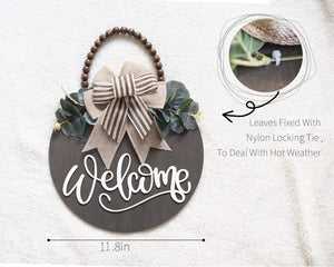 Welcome Sign for Front Door Wreath Decorations for All Seasons Front Porch Decor Hanging Gift for Farmhuose Home Outdoor Indoor (Welcome)