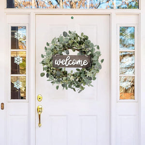 Green Eucalyptus Leaf Wreath with Welcome Sign 20in Artificial Eucalyptus Wreath Spring Summer Wreath for Front Door