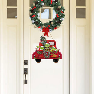 Christmas Door Hanging Sign Decorations, Wooden Christmas Wall Hanging Decor, Truck Wreath Pattern Front Door Signs