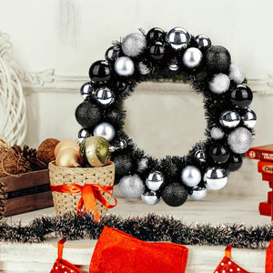 3in/33cm Christmas Ball Wreath Ornament, Black Silver Christmas Decoration, Home Party Front Door