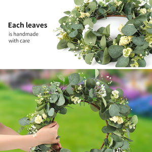 20'' Eucalyptus Wreath Spring Summer Green Wreath with White Berries for Home