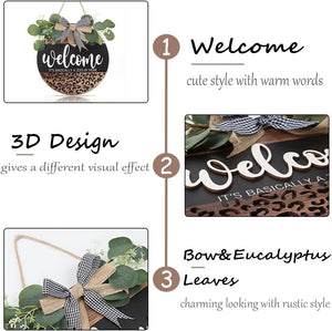 3D Welcome Door Sign Wreath Wall Decor, It's Basically A Zoo in Here Round Wood Hanging Sign (11.4”x11.4”)