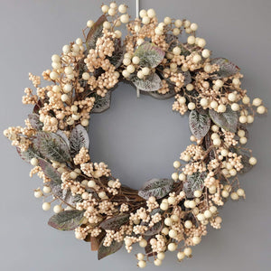 Artificial Eucalyptus Leaf Wreath White Berries Greenery for Front Door Decor Outdoor Wall Decoration 18"