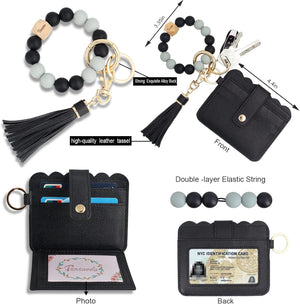 Keychain Wallet Wristlet Small Credit Card Holder Bracele, Black