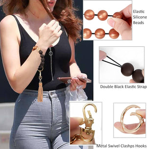 Silicone Key Ring Bracelets Wristlet Keychain Wallet with Net Chapstick Holder for Women