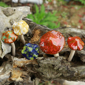 4pcs (Random Color) Ceramic Mushroom for Garden, Yard, Fairy Garden