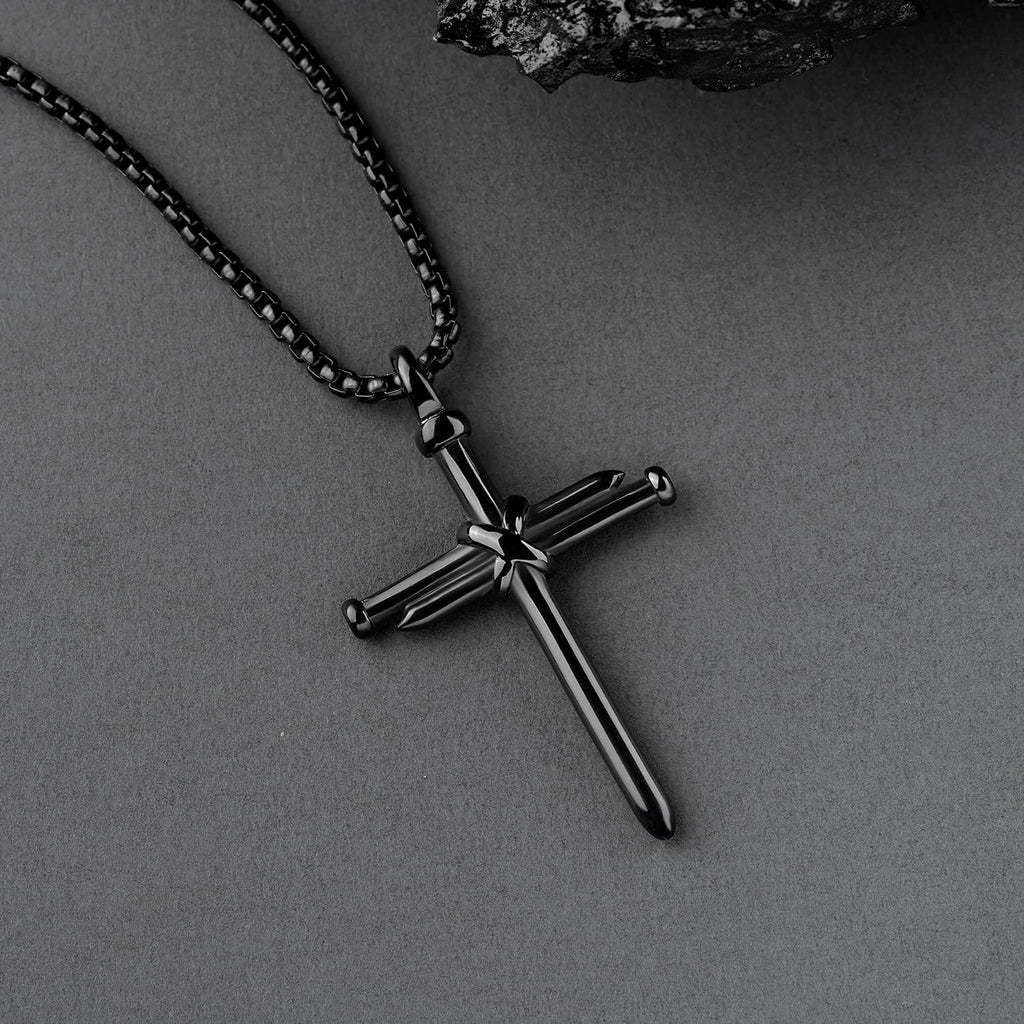 Nail Cross Necklace 316L Stainless Steel Cross Pendant Christian Jesus Jewelry for Men Women