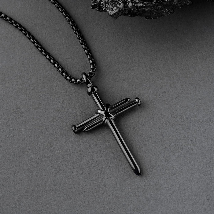 Nail Cross Necklace 316L Stainless Steel Cross Pendant Christian Jesus Jewelry for Men Women