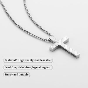 Cross Necklace for Men Boys American Flag Bible Verse Stainless Steel Chain Pendant, Silver