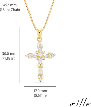 14K Gold Plated Cross Necklace for Women, Silver Cross Necklaces for Women, 18 inches Chain with Cross Pendant