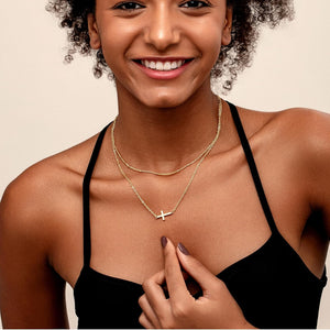 14K Gold Plated Layered Dainty Small Pendant Choker Cross Necklace, Trendy Simple Cute Charm Chain