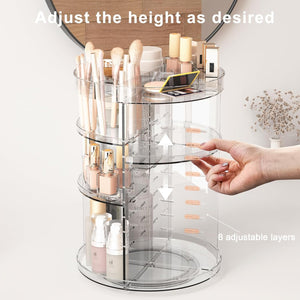 360 Rotating Makeup Organizer, Spinning Skincare Organizers with Slot Top, Cosmetic Storage Shelf with 8 Adjustable Layers