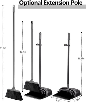 Broom and Dustpan Set for Home with 52" Long Handle, Standing Set for Home Kitchen Room Office Lobby Floor Cleaning