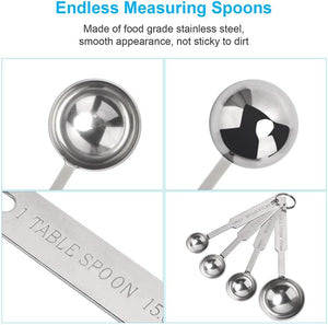 5PCS Measuring Spoons Set, Includes 1/8 tsp, 1/4 tsp, 1/2 tsp, 1 tsp, 1 tbsp, Food Grade Stainless Steel measuring cups