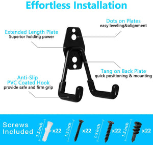 Garage Hooks, 12 Pack Wall Mount Storage Holders with 2 Extension Cord Storage Straps, Heavy Duty for Utility Organizer